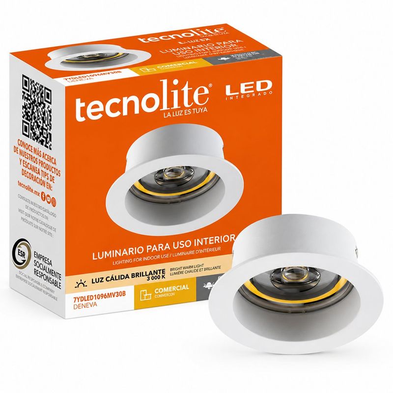 Lámpara Empotrable LED Redonda Blanca Luz Cálida 7W 500 lm 90 mm