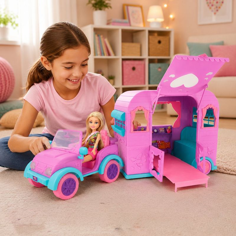 Set de Muñeca Sparkle Girlz con Vehículo Convertible y Casa Remolque