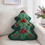 Cojín Decorativo Árbol de Navidad Verde con Pompones Rojos 35 x 40 cm