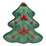 Cojín Decorativo Árbol de Navidad Verde con Pompones Rojos 35 x 40 cm
