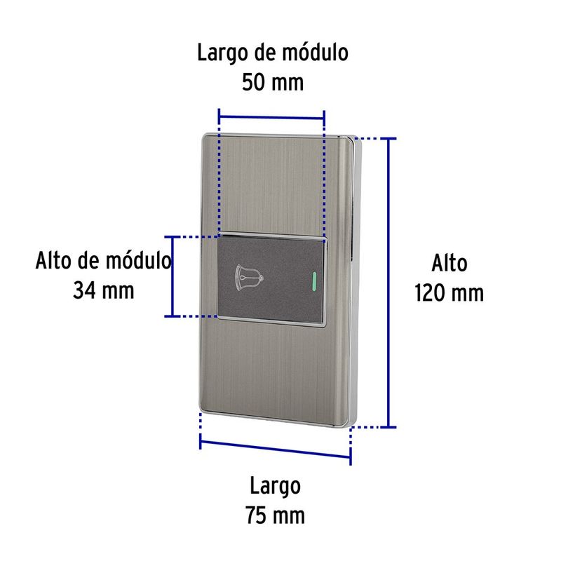 Pulsador para Timbre de 1.5 Módulos Acabado Acero Línea Lisboa