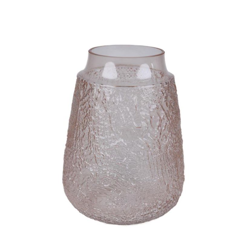Florero de Vidrio Corrugado Traslúcido Decorativo de 28 cm Color Café Ámbar Claro