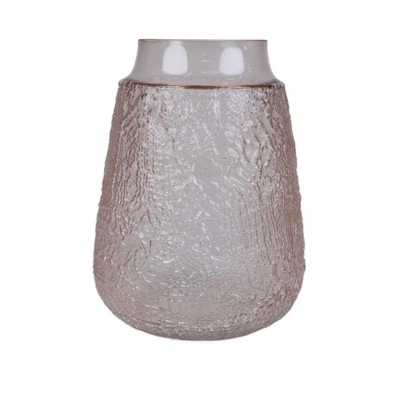 Florero de Vidrio Corrugado Traslúcido Decorativo de 28 cm Color Café Ámbar Claro