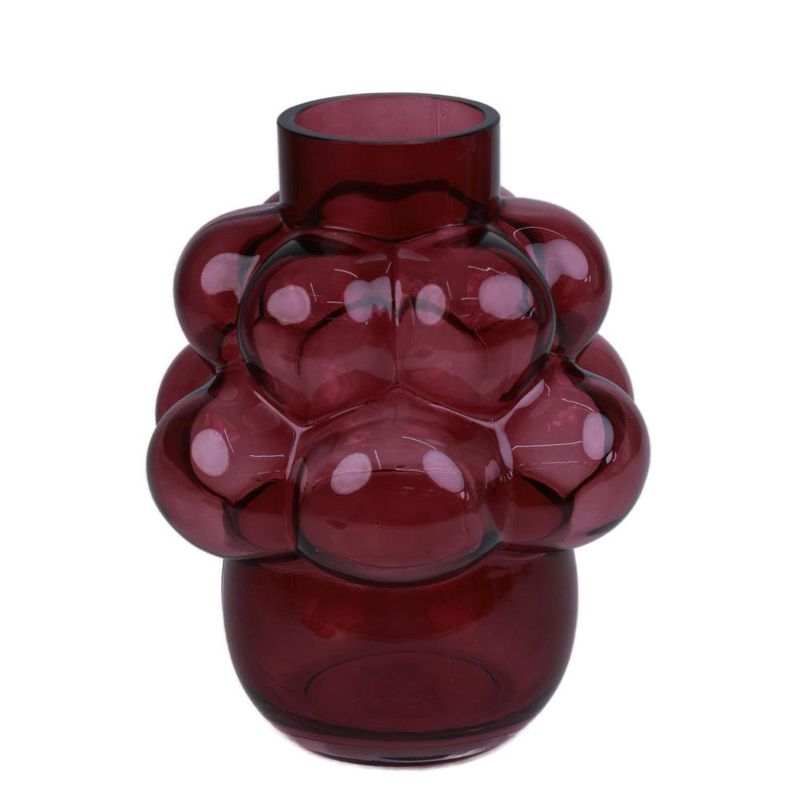 Florero de Vidrio con Burbujas Decorativo de 25 cm Color Rojo Vino