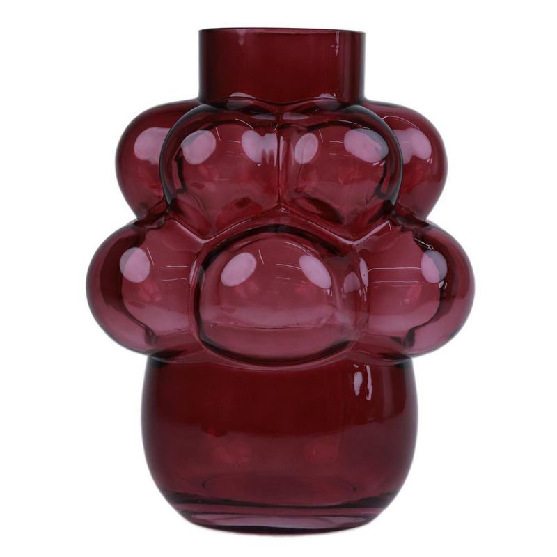 Florero de Vidrio con Burbujas Decorativo de 25 cm Color Rojo Vino
