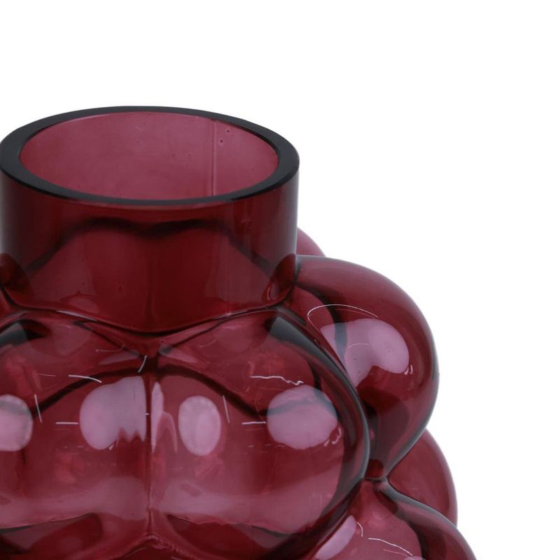 Florero de Vidrio con Burbujas Decorativo de 25 cm Color Rojo Vino
