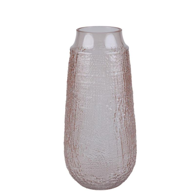 Florero de Vidrio Corrugado Traslúcido Decorativo de 38 cm Color Café Ámbar