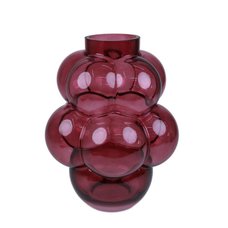 Florero de Vidrio con Burbujas Decorativo de 30 cm Color Rojo Vino