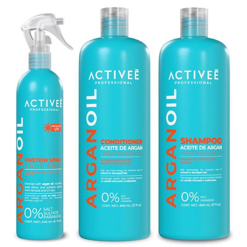 Set de Shampoo, Acondicionador y Spray Antifrizz de Argán sin Sal 3 Piezas