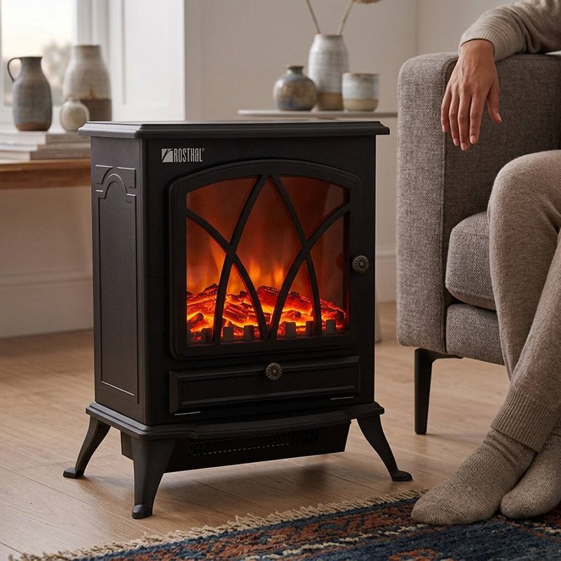 Calefactor Eléctrica Pequeño con Diseño de Chimenea Color Negro