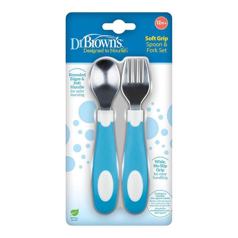 Set de Cuchara y Tenedor Infantil con Agarre Suave Azul Celeste, 2 Piezas
