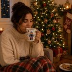 Set de Taza Navideña con Figurín Cascanueces Azul 11.8 Oz