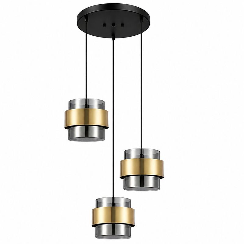 Lámpara Colgante de Cristal Humo Negro y Dorado con Base E27 180W 170 cm