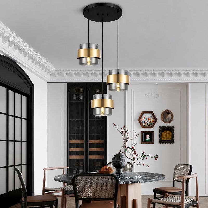 Lámpara Colgante de Cristal Humo Negro y Dorado con Base E27 180W 170 cm