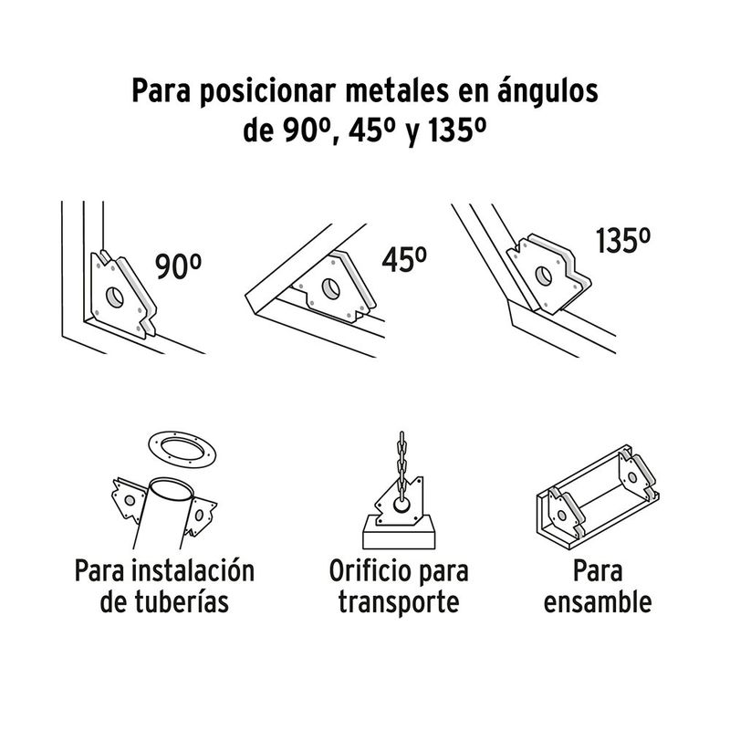 Escuadra Magnética para Soldar de 3 Plg 10 Kg para Ángulos 45°, 90° y 135°