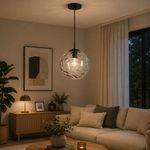 Lámpara Colgante Tipo Globo de Cristal Humo y Negro Base E27 60W 1.87 m