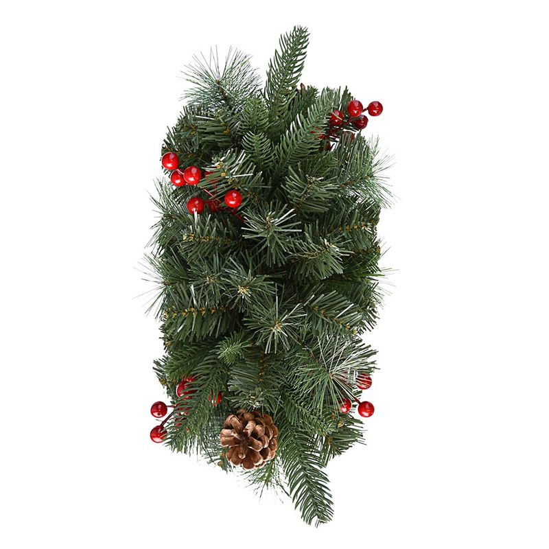Centro de Mesa Navideño de Pino, Bayas Rojas y Piñas Decorativas