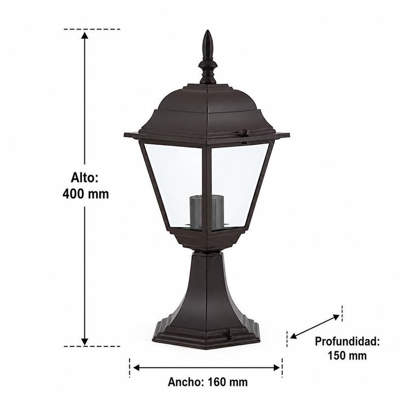 Farol de Piso para Exterior sin Foco Aluminio Café Base E27 160 x 400 mm