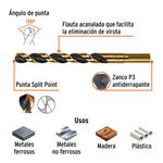 Broca HSS 13/32 Plg para Metal, Madera y Plástico con Zanco P3 Reducido, 5 Unidades