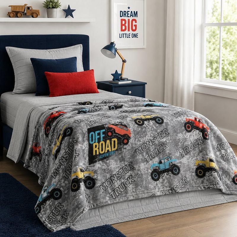 Throw Infantil con Diseño de Monster Trucks de 127 X 178 cm