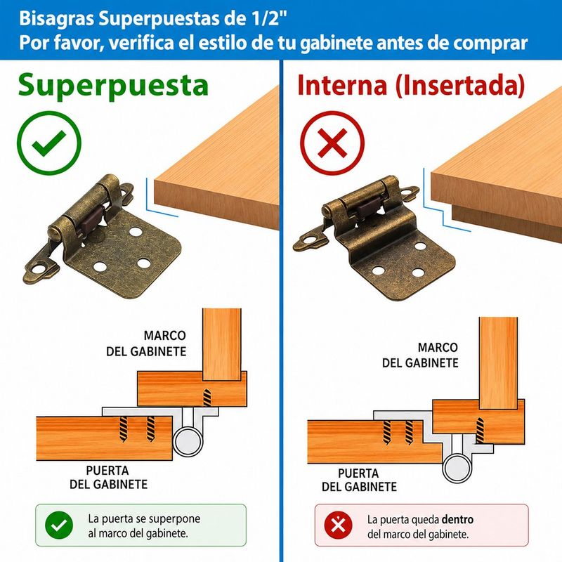 Bisagra Tipo Parche para Puerta Acabado Antiguo Color Dorado de 7 cm Set de 2 Uds