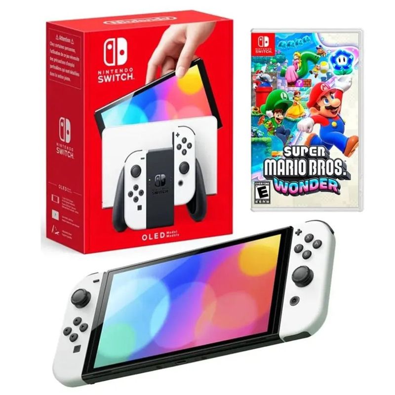 Consola Nintendo Switch OLED Blanca Bundle con Juego Super Mario Bros. Wonder en Físico