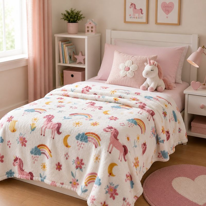 Throw Infantil con Diseño de Unicornios de 127 X 178 cm