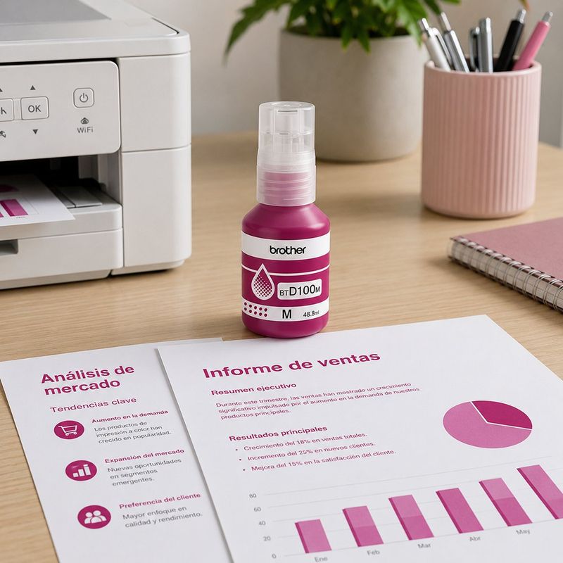 Tinta Brother BTD100M Original 48.8 ml para Impresora T230 Color Magenta