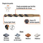 Broca HSS 29/64 Plg para Metal, Madera y Plástico con Zanco P3 Reducido, 5 Unidades