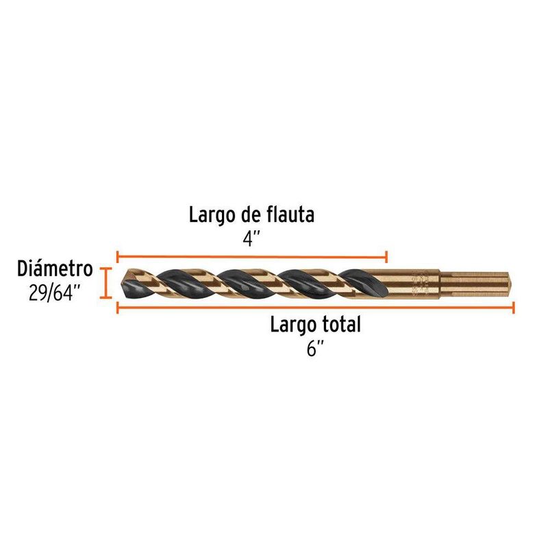 Broca HSS 29/64 Plg para Metal, Madera y Plástico con Zanco P3 Reducido, 5 Unidades