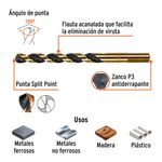 Broca HSS 23/64 Plg para Metal, Madera y Plástico con Zanco P3, 5 Unidades