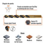 Broca HSS 25/64 Plg para Metal, Madera y Plástico con Zanco P3 Reducido, 5 Unidades
