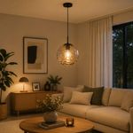 Lámpara Colgante Tipo Globo de Cristal Ámbar y Negro Base E27 60W 1.87 m
