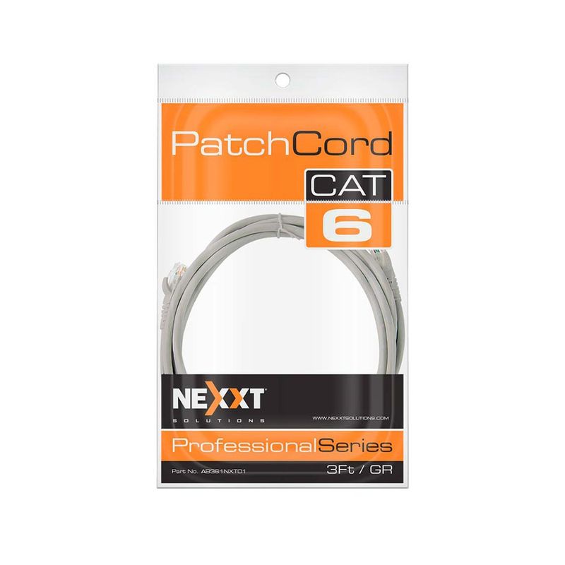 Cable de Red Patch Cord Cat6 con Conectores RJ45 de 0.9 Metros Gris