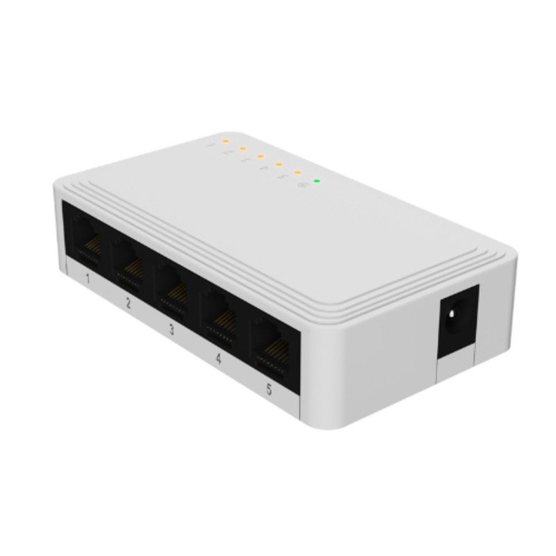 Switch de Escritorio con 5 Puertos Ethernet de Alta Velocidad en Color Blanco