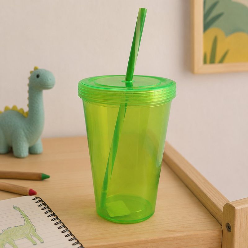 Vaso con Tapadera de 700 ml Color Verde Transparente