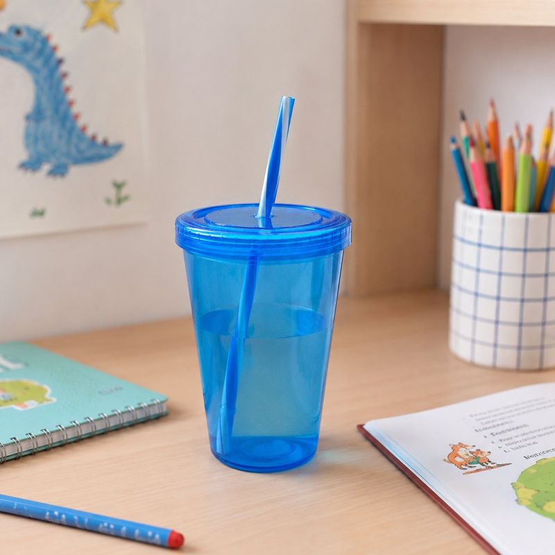 Vaso con Tapadera de 700 ml Color Azul Transparente