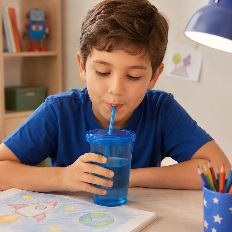 Vaso con Tapadera de 700 ml Color Azul Transparente