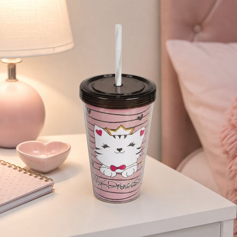 Vaso Infantil con Pajilla de 550 ml Diseño Gatito