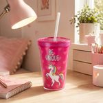 Vaso Infantil con Pajilla de 550 ml Diseño Unicornio