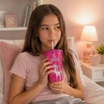 Vaso Infantil con Pajilla de 550 ml Diseño Unicornio