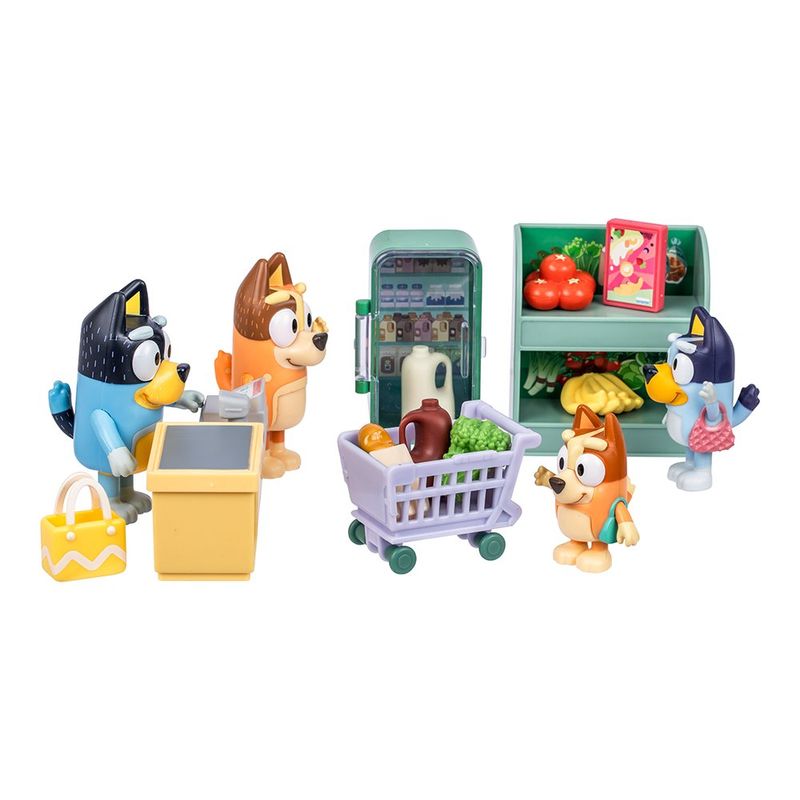 Set de Bluey Viaje Familiar al Supermercado Con Figuras y Accesorios