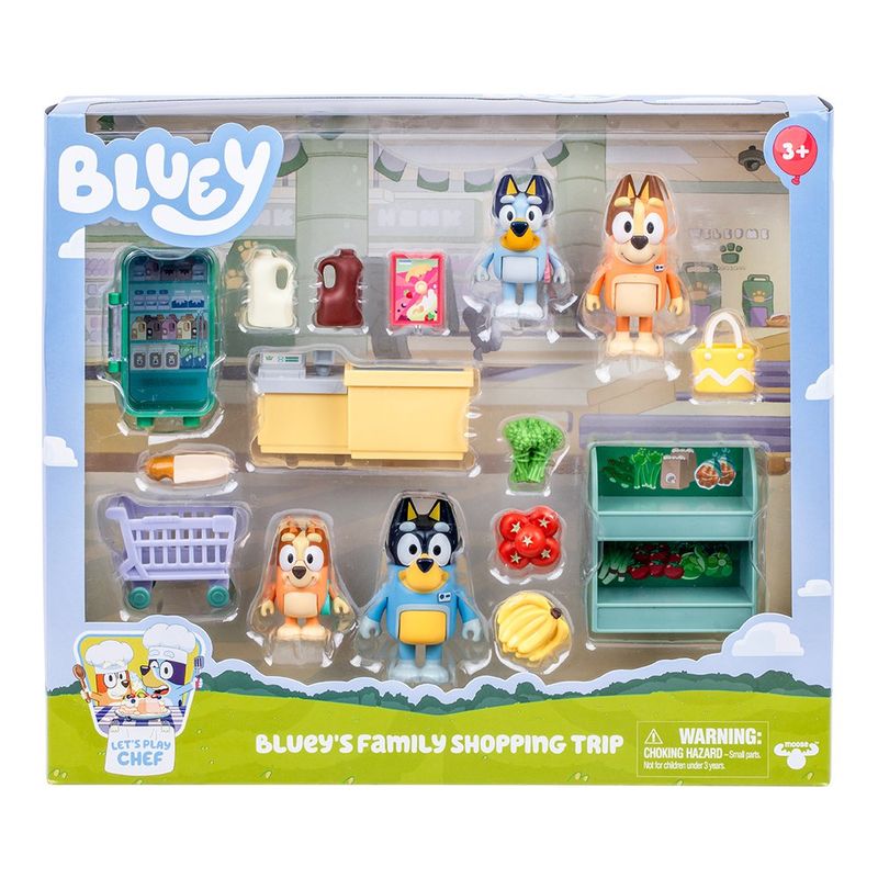 Set de Bluey Viaje Familiar al Supermercado Con Figuras y Accesorios