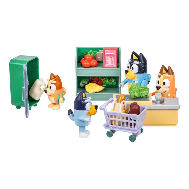 Set de Bluey Viaje Familiar al Supermercado Con Figuras y Accesorios