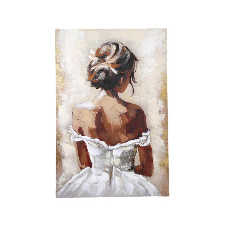 Cuadro en Canvas Mujer Elegante de Espalda 80 x 120 cm Color Beige y Blanco