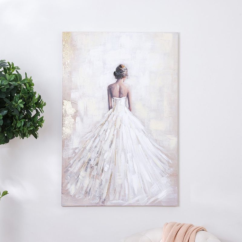 Cuadro en Canvas Mujer con Vestido Elegante 80 x 120 cm Color Blanco y Beige