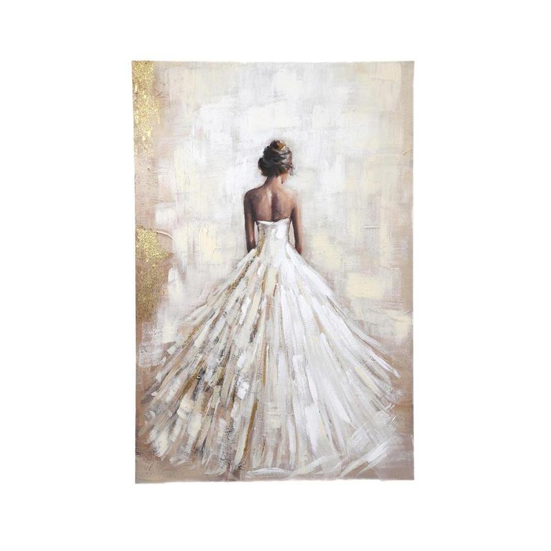 Cuadro en Canvas Mujer con Vestido Elegante 80 x 120 cm Color Blanco y Beige