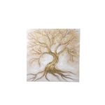 Cuadro en Canvas Árbol con Raíces en Relieve 80 x 80 cm Color Beige y Dorado