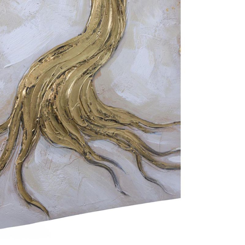 Cuadro en Canvas Árbol con Raíces en Relieve 80 x 80 cm Color Beige y Dorado
