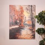 Cuadro en Canvas Paisaje con Lago y Árboles 90 x 120 cm Color Naranja y Beige